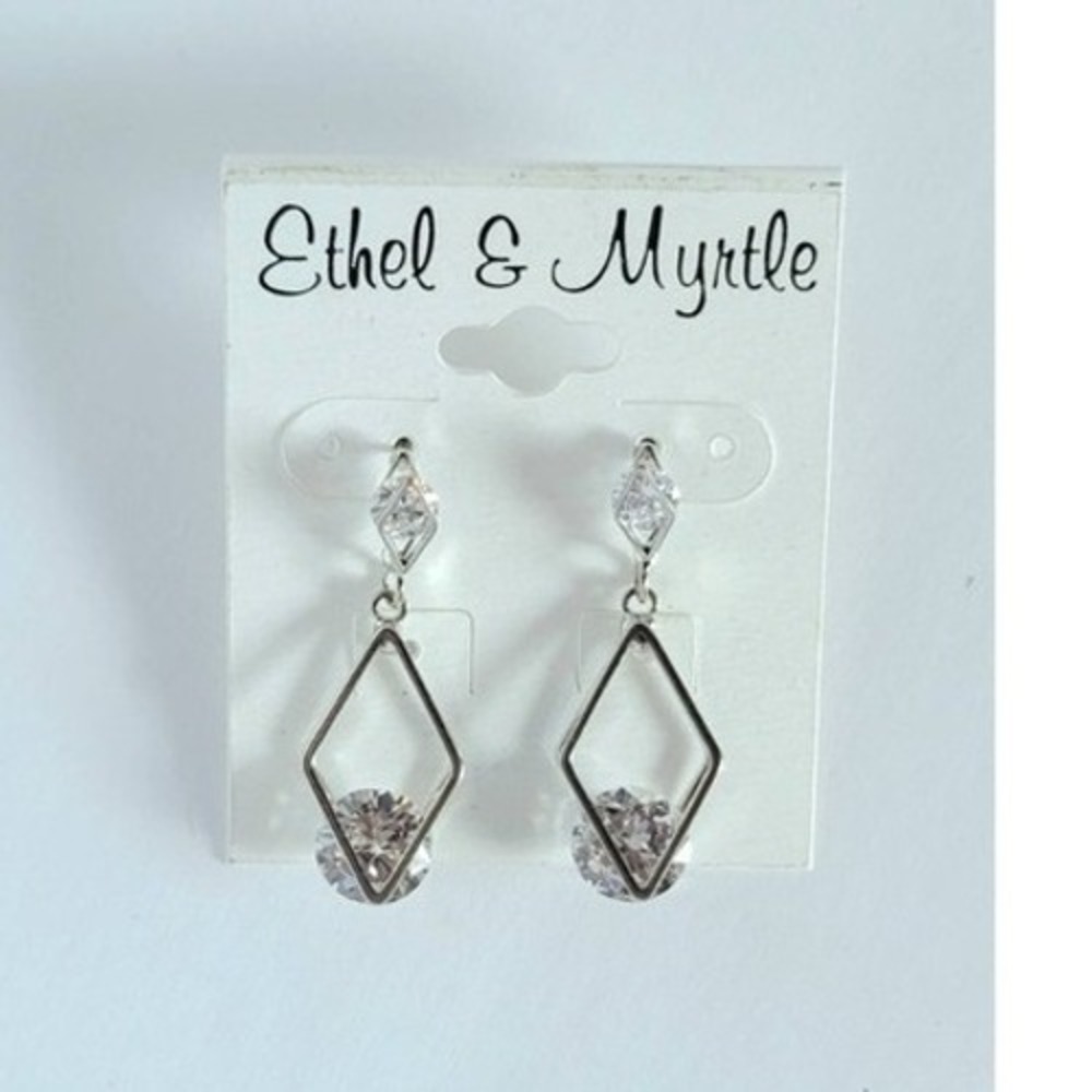 Ethel & Myrtle Silver Tone‎ Diamond Drop Earrings with Clear Rhinestones